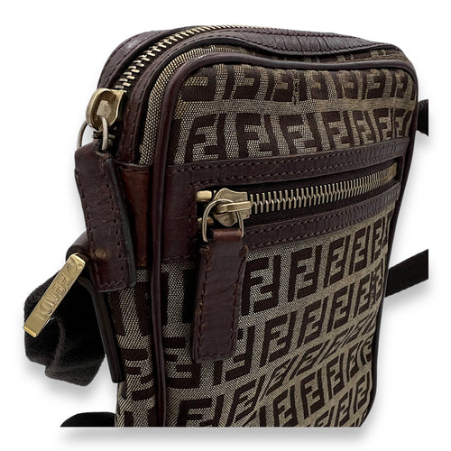 Zucca Brown Crossbody Bag in Jacquard, Gold hardware