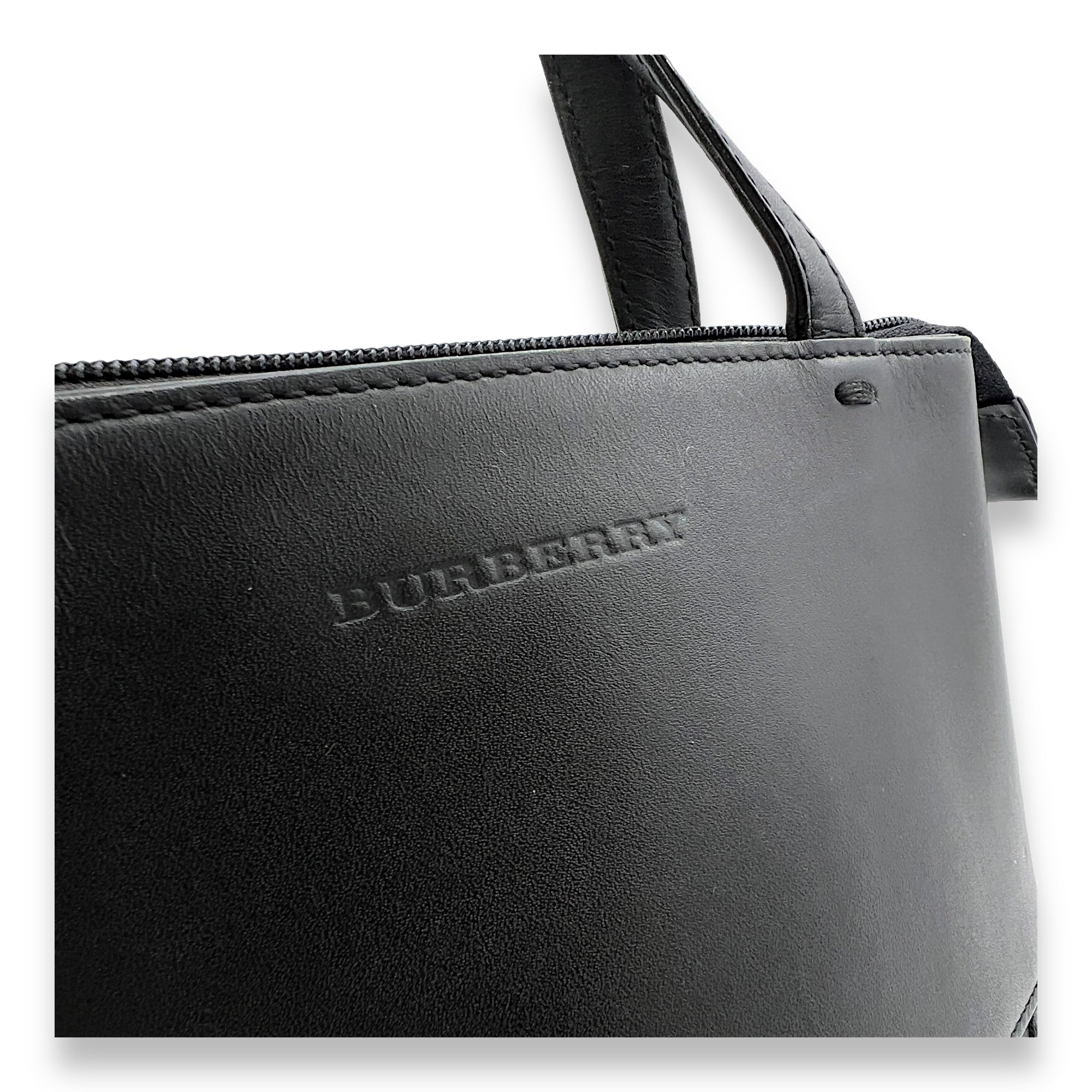 Logo Black Top Handle Bag in Calfskin and Suede, Silver hardware