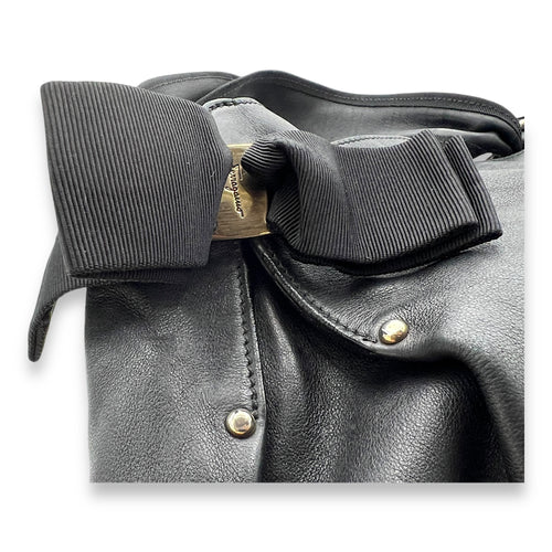 Bow Black Top Handle Bag in Calfskin, Silver hardware