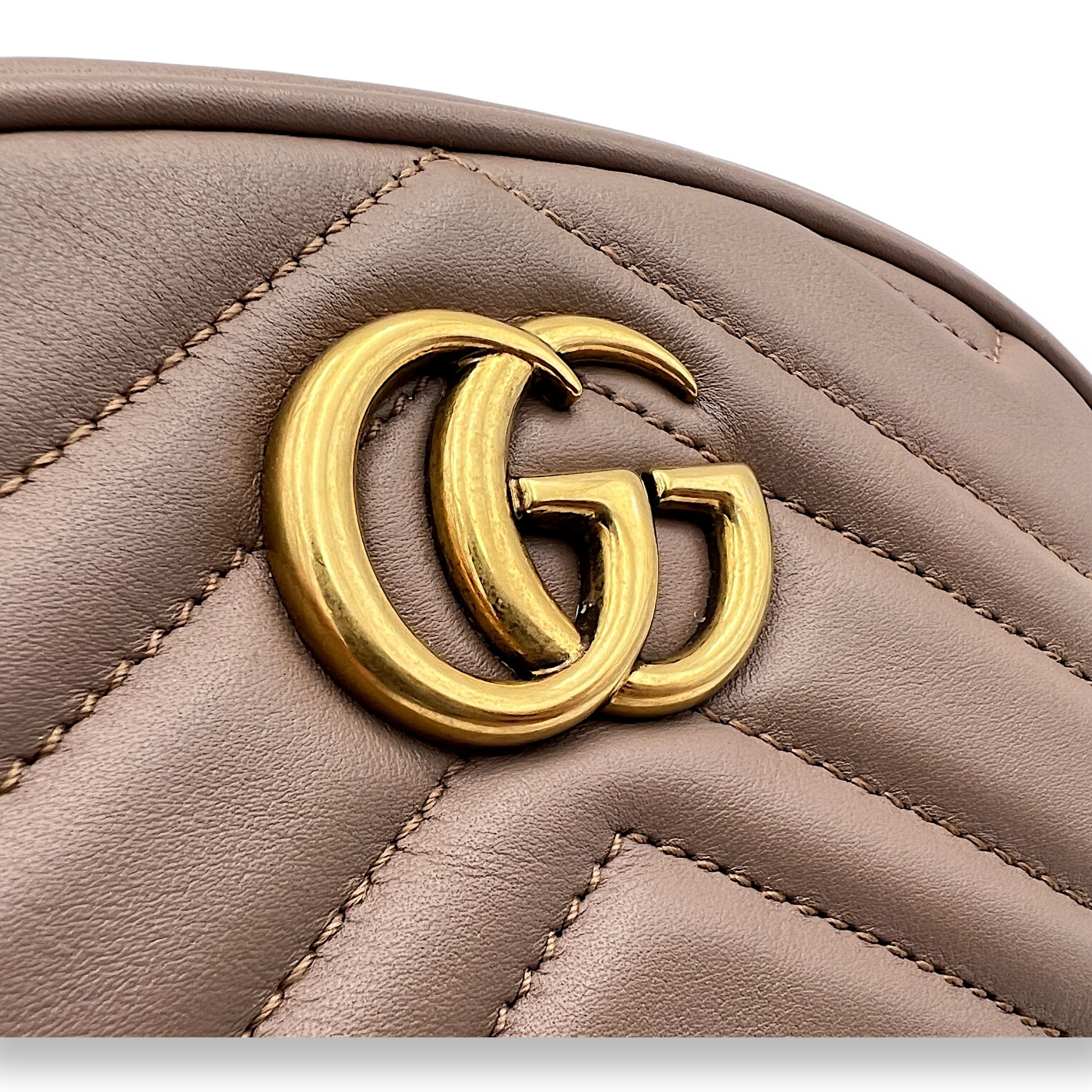 GG Marmont Belt Bag Beige in Calfskin, Gold hardware