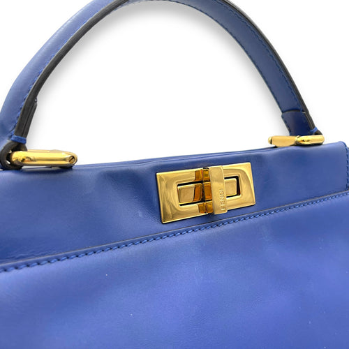 Peekaboo Medium Blue Top Handle Bag in Calfskin, Gold hardware