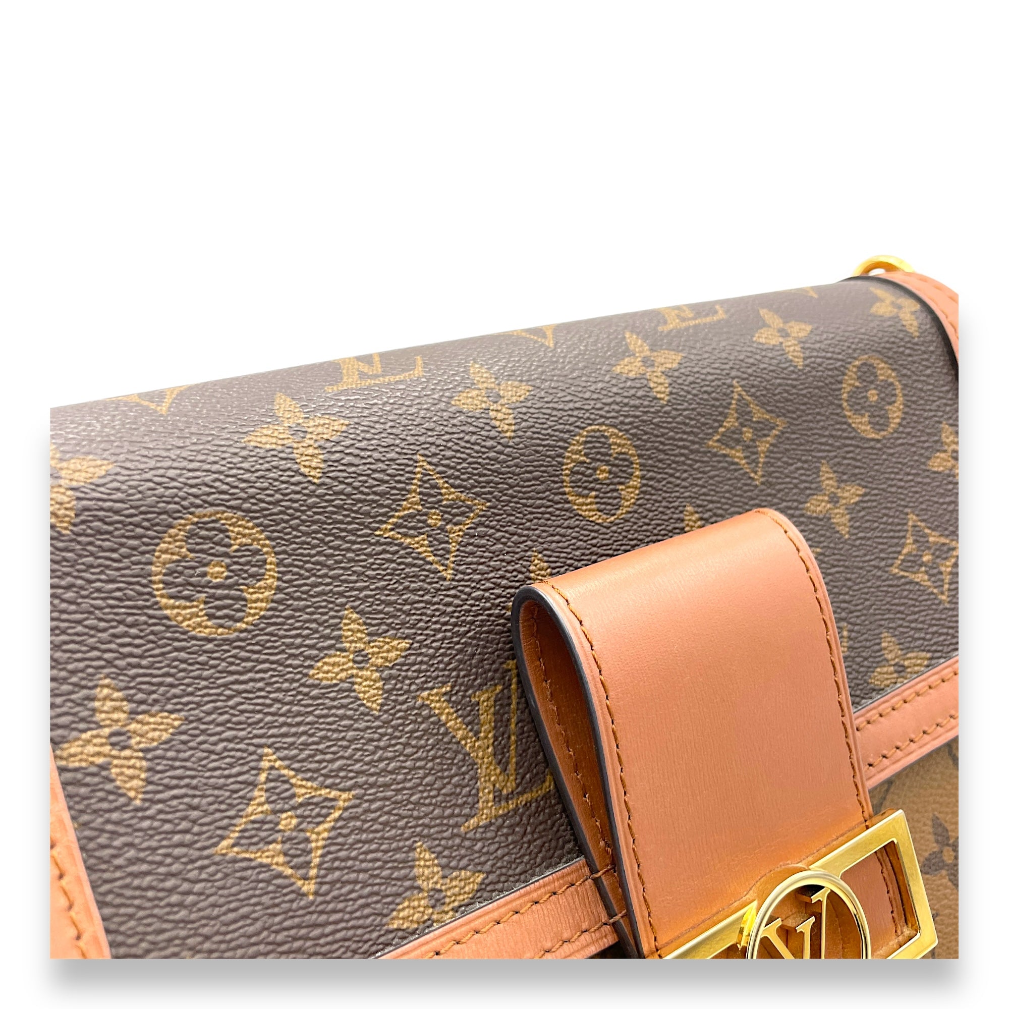 Dauphine MM Reverse Shoulder Bag in Monogram Coated Canvas, Gold hardware