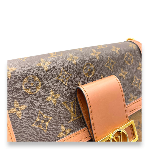 Dauphine MM Reverse Shoulder Bag in Monogram Coated Canvas, Gold hardware