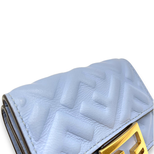 Baguette Trifold Micro Blue Wallet in Calfskin, Gold hardware