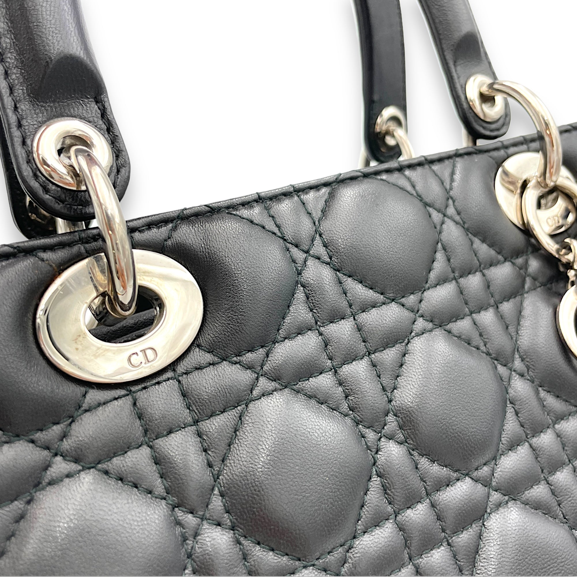 Lady Dior Top Handle Bag Medium Black in Lambskin, Silver hardware