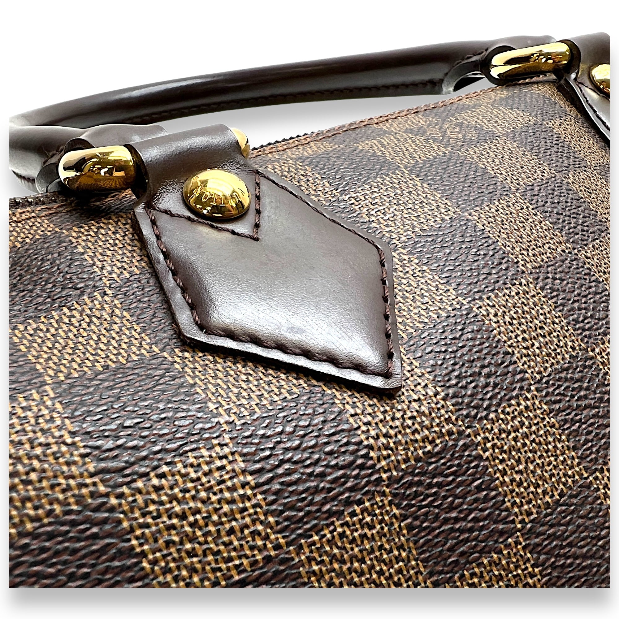 Saleya PM Damier Ebene Top Handle Bag in Coated Canvas, Gold hardware