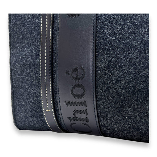 Woody Tote Bag Medium Navy in Felt Fabric, Silver hardware