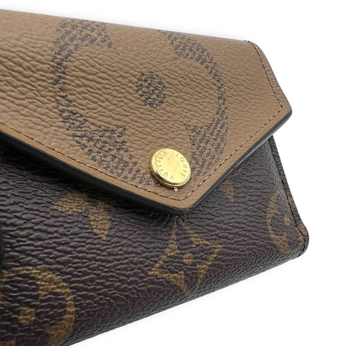 Zoe Compact Brown Wallet in Monogram Coated Canvas, Gold hardware