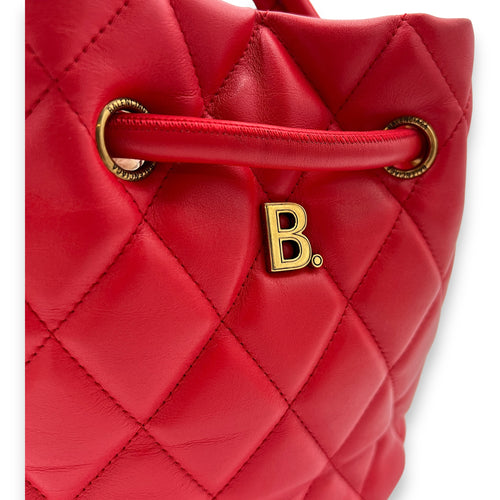 Quilted B Red Shoulder Bag in Calfskin, Brushed Gold hardware