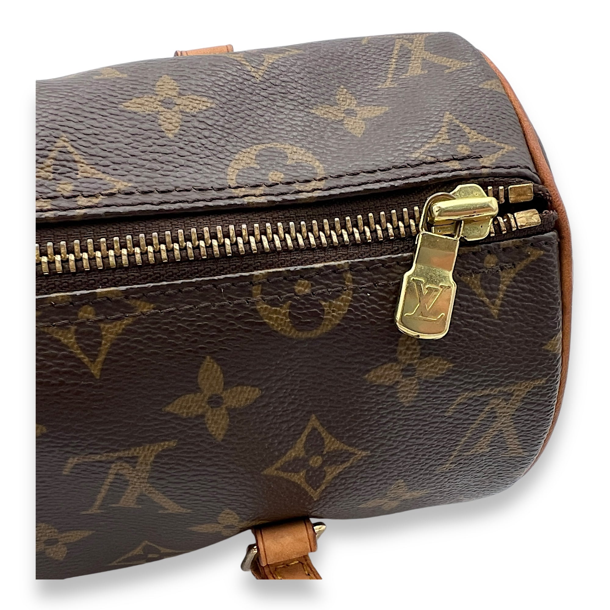 Papillon 26 Brown Top Handle Bag in Monogram Coated Canvas, Gold hardware