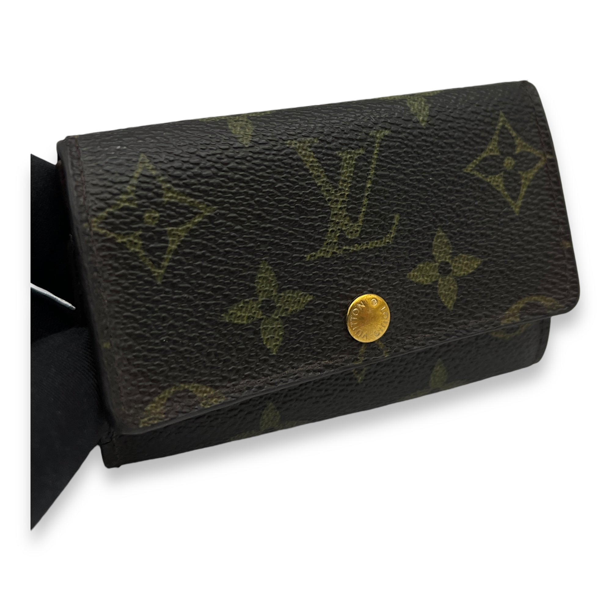 Flap Brown Key Holder in Monogram Coated Canvas, Gold hardware