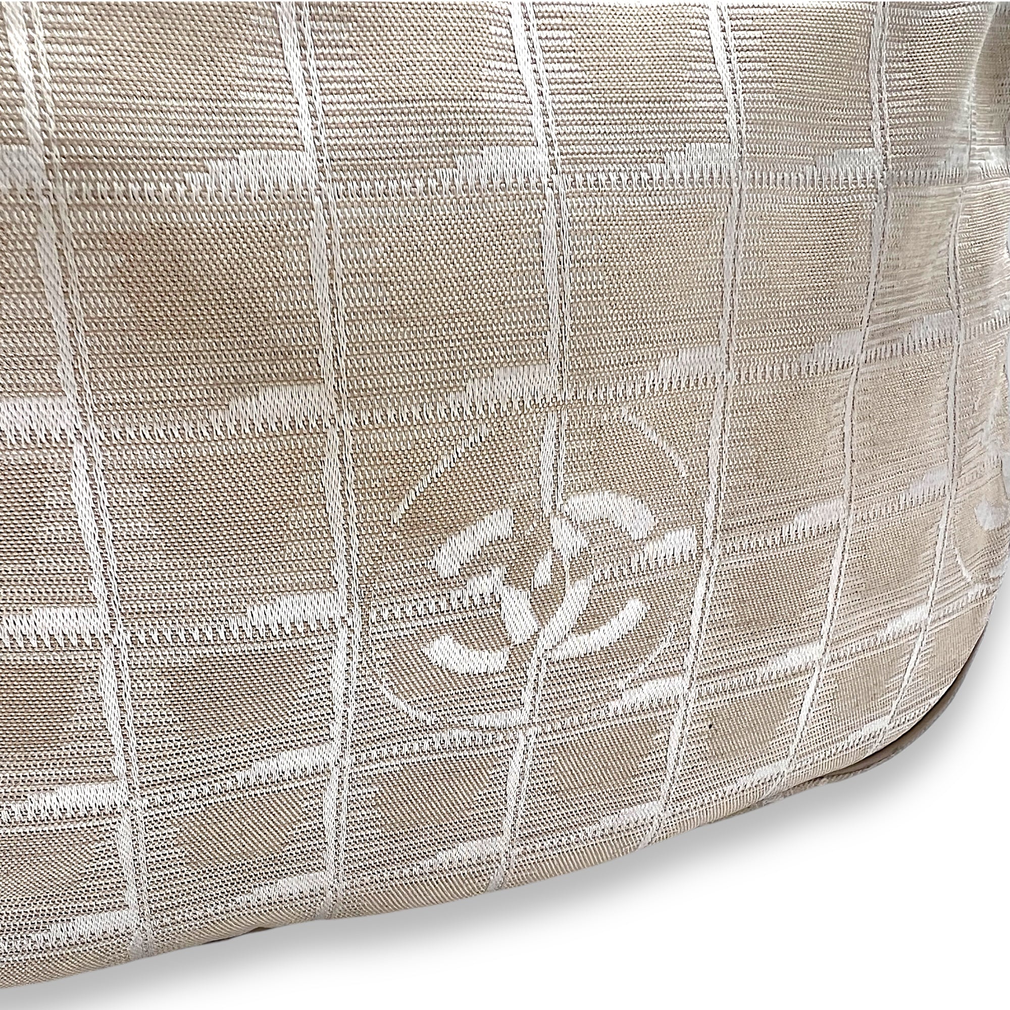 Travel Line Shoulder Bag Beige in Jacquard, Gold hardware