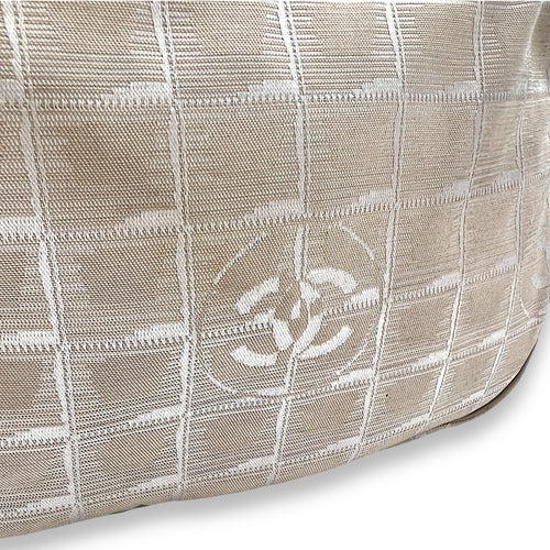 Travel Line Shoulder Bag Beige in Jacquard, Gold hardware