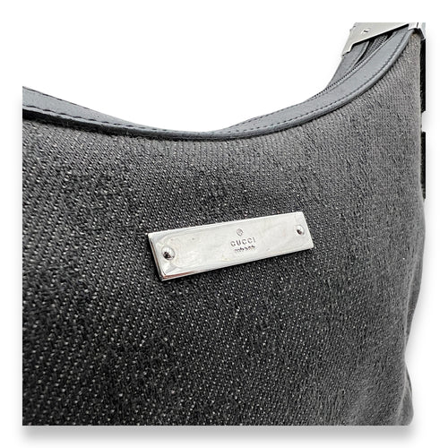 GG Shoulder Bag Black in Canvas, Silver hardware