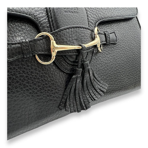 Emily Black Shoulder Bag in Calfskin, Gold hardware