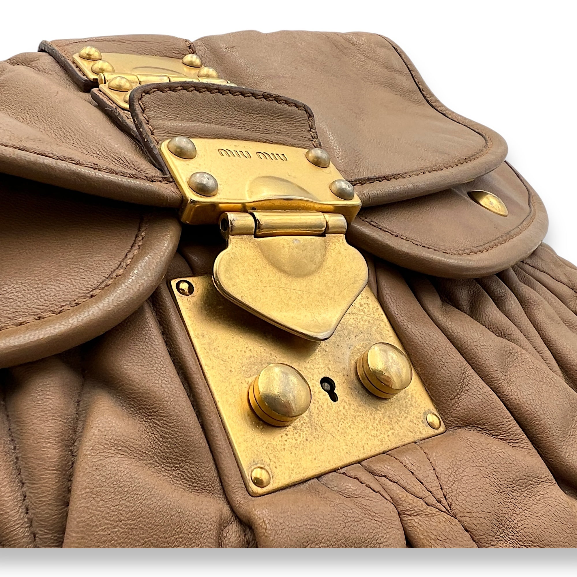 Coffer Brown Top Handle Bag in Calfskin, Gold hardware