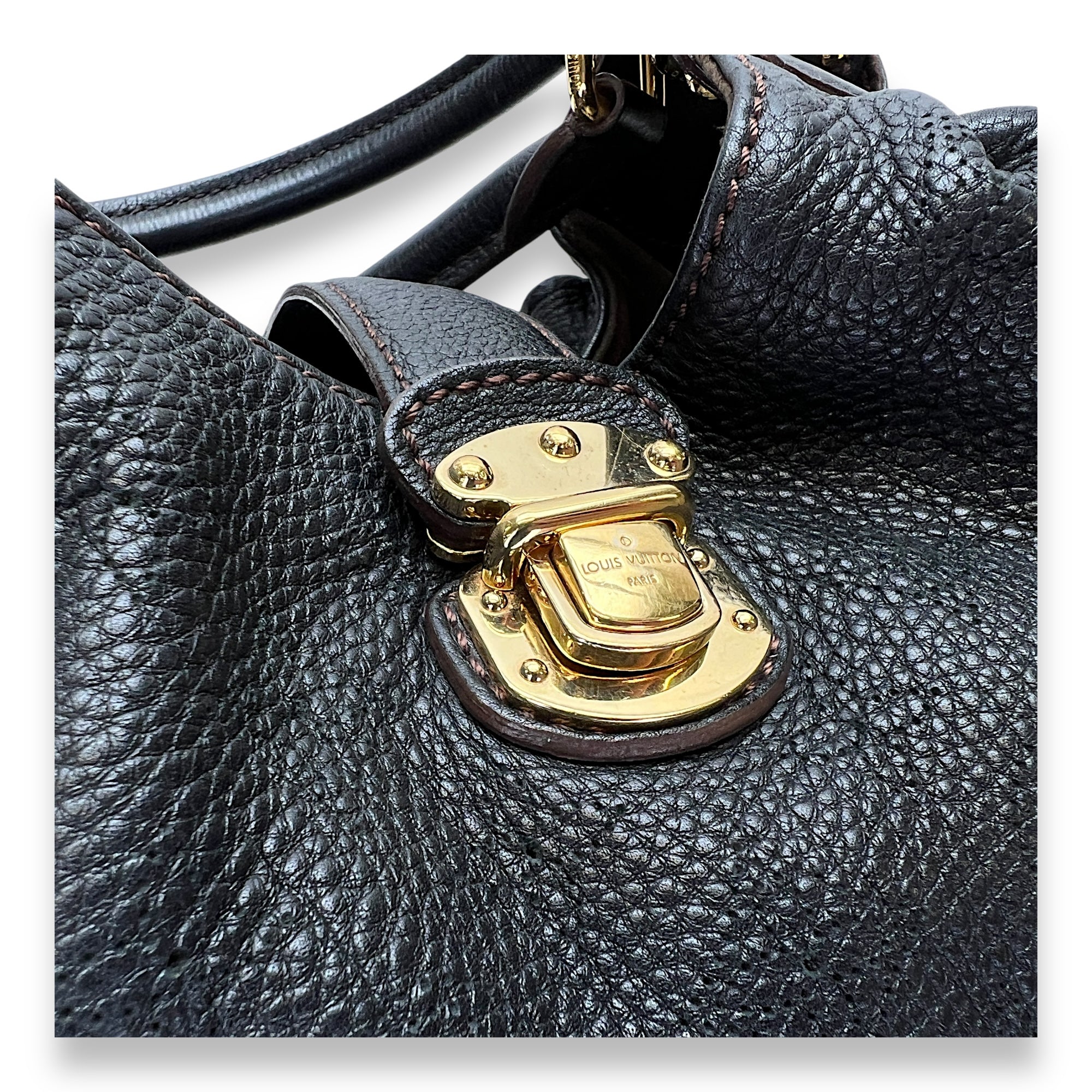 Mahina Top Handle Bag Black in Calfskin, Gold hardware