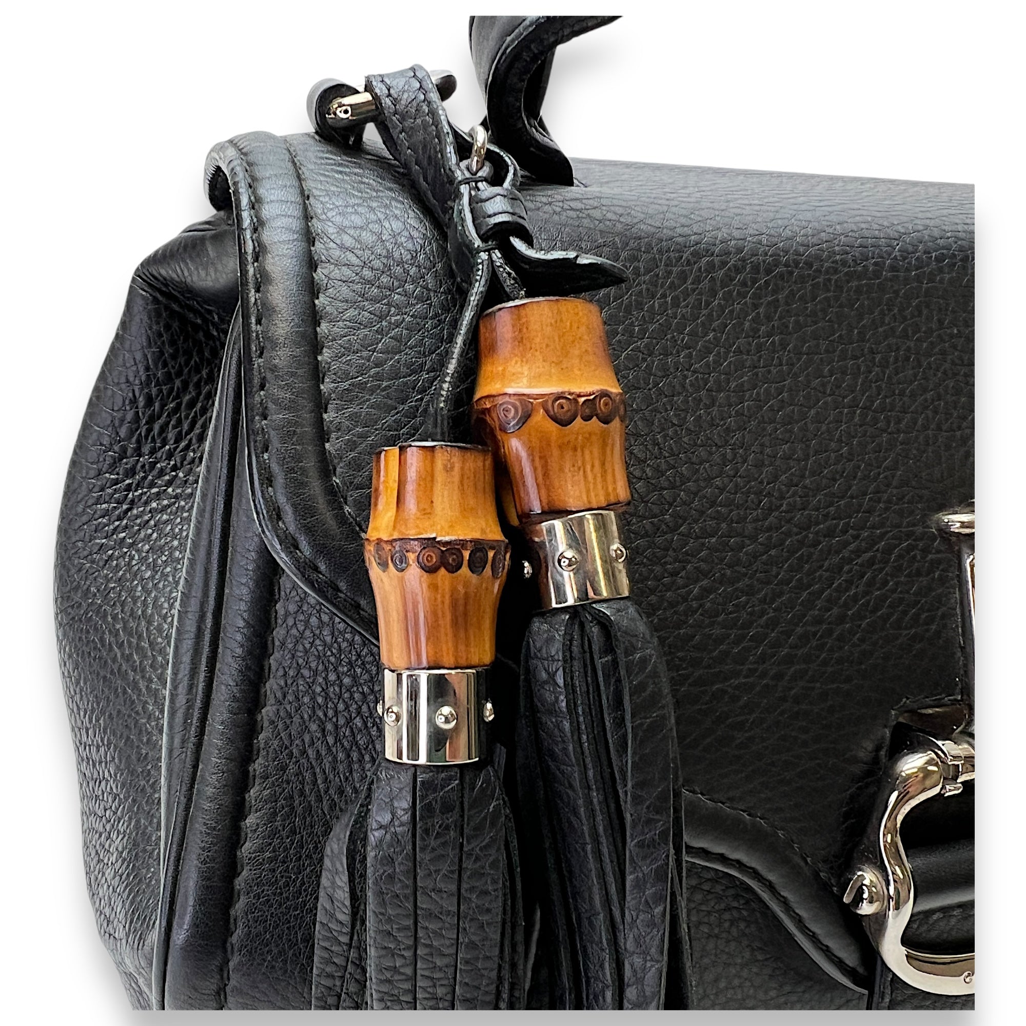 Bamboo Top Handle Bag Black in Calfskin, Silver hardware