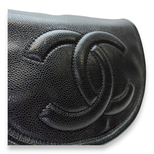 Half Moon Black Shoulder Bag in Caviar Leather, Silver hardware