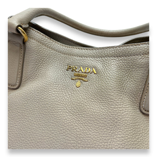 Logo Beige Top Handle Bag in Calfskin, Gold hardware