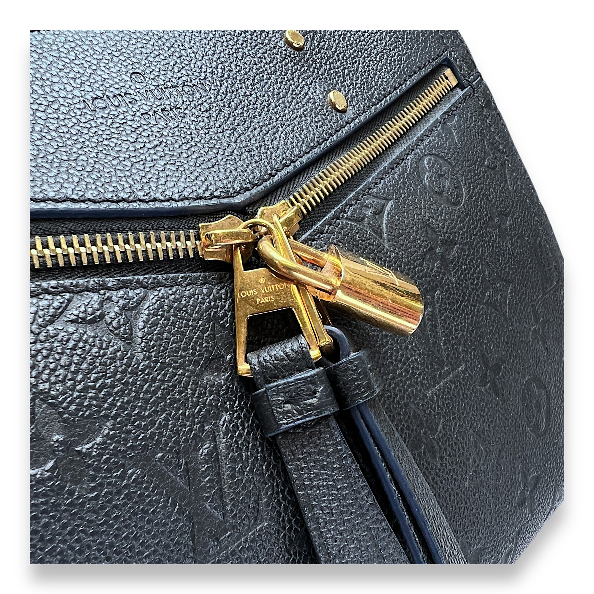 Sully PM Black Top Handle Bag in Monogram Empreinte Leather, Gold hardware