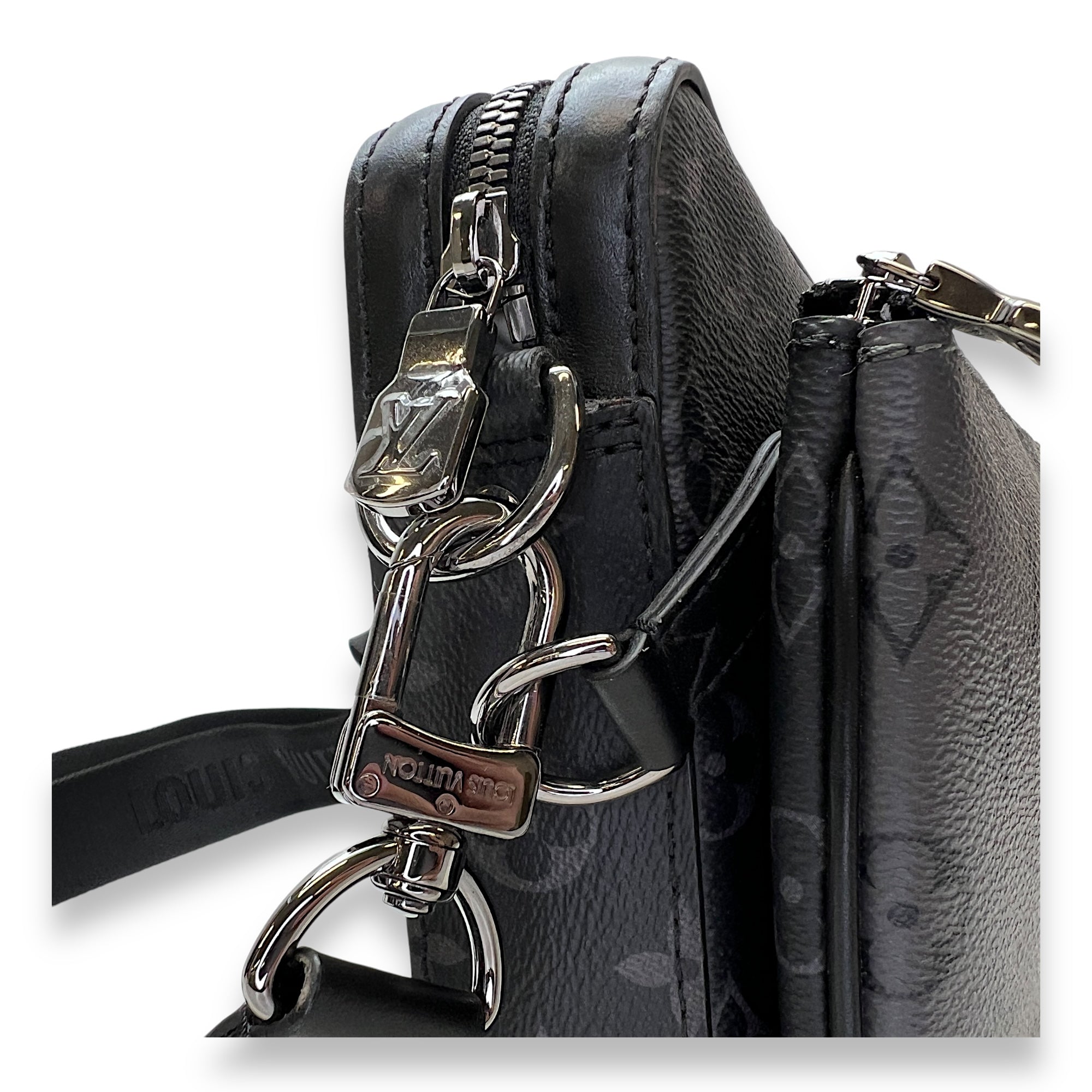 Trio Grey Crossbody Bag in Monogram Coated Canvas, Gunmetal hardware