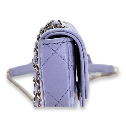 Classic Flap Chain Mini Purple Card Holder in Lambskin, Light Gold hardware