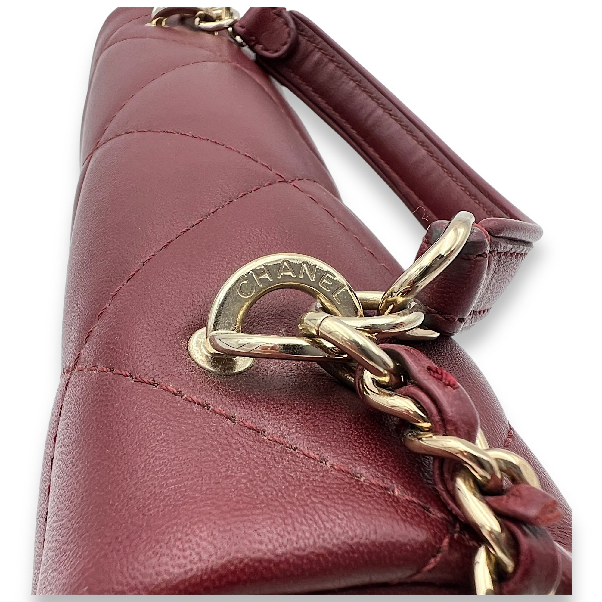 Easy Carry Flap Maroon Shoulder Bag in Lambskin, Gold hardware