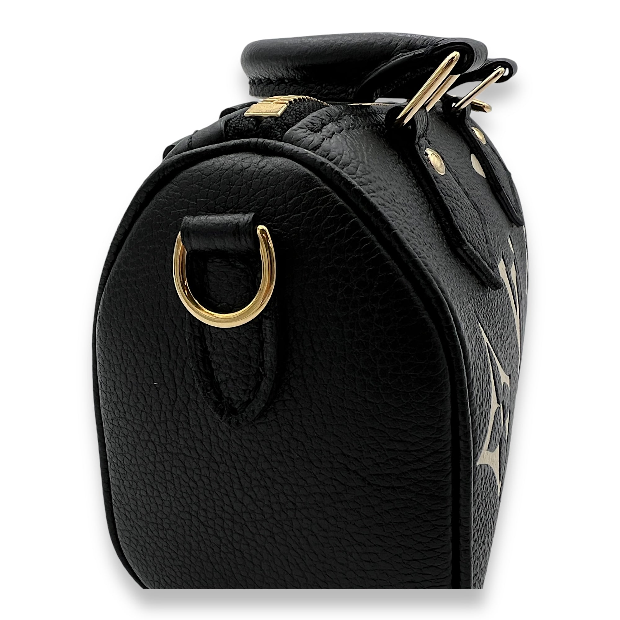 Speedy Bandouliere Nano Black Top Handle Bag in Monogram Empreinte Leather Gold hardware