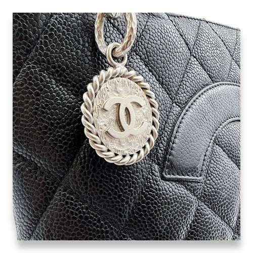 Medallion Tote Bag Black in Caviar Leather, Silver hardware