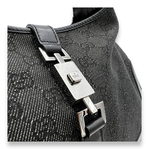 Jackie Black Shoulder Bag in Canvas, Silver hardware