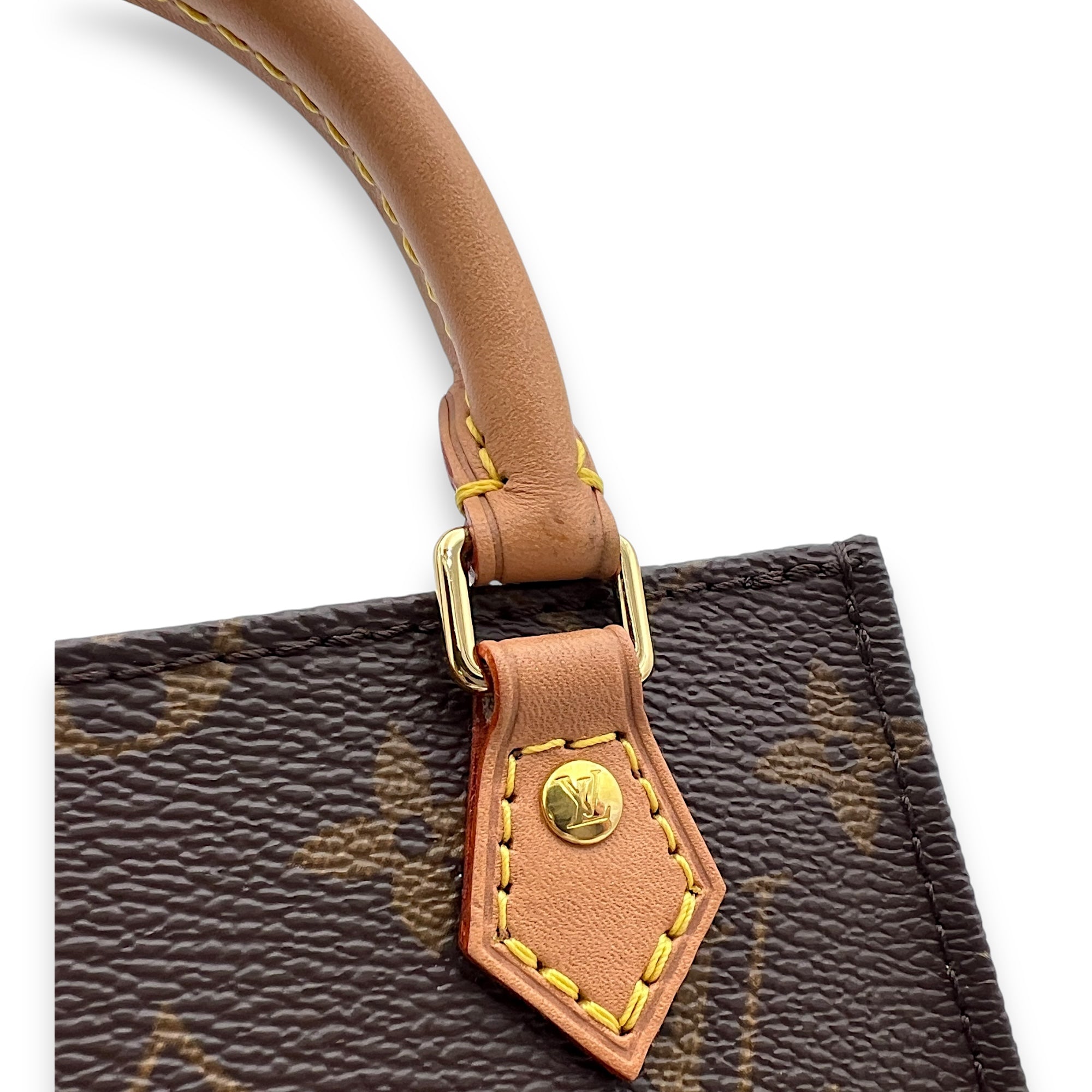 Sac Plat Top Handle Bag Brown in Monogram Coated Canvas, Gold hardware