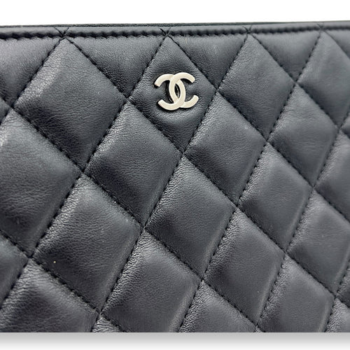 Quilted Pouch Black in Lambskin, Silver hardware