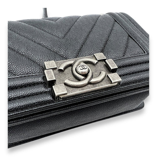 Boy Crossbody Bag Black in Caviar Leather, Ruthenium hardware