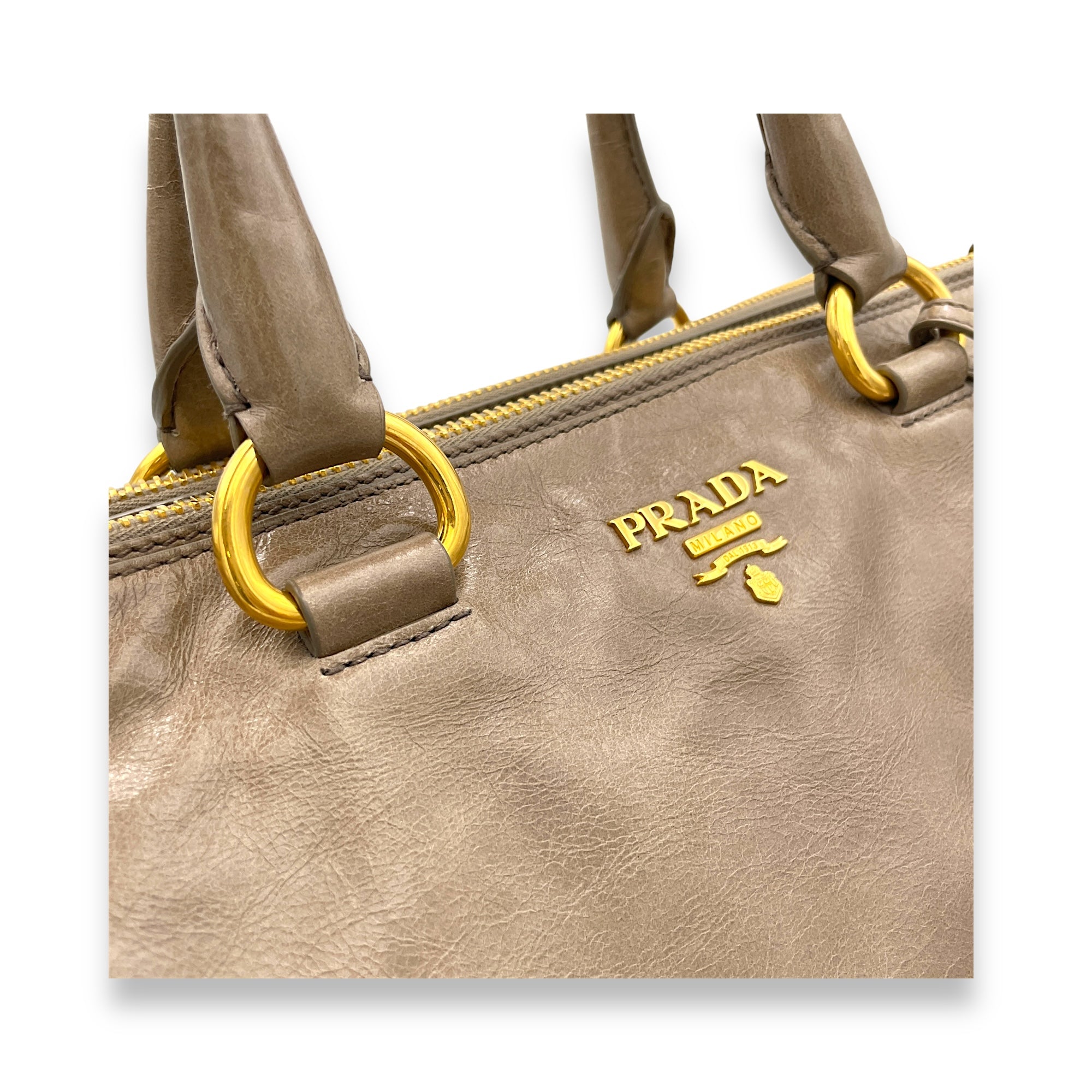 Two-Way Brown Top Handle Bag in Calfskin, Gold hardware