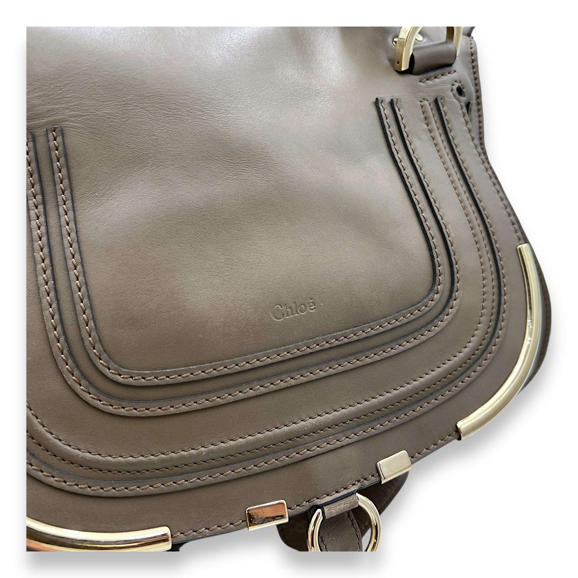 Marcie Shoulder Bag Grey in Calfskin, Light Gold hardware