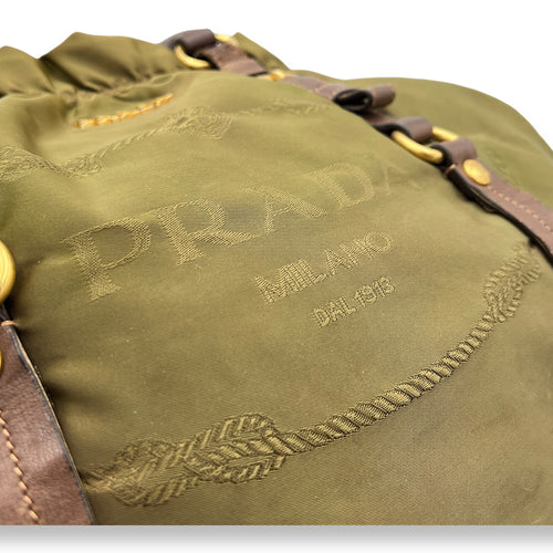 Logo Top Handle Bag Green in Nylon, Gold hardware