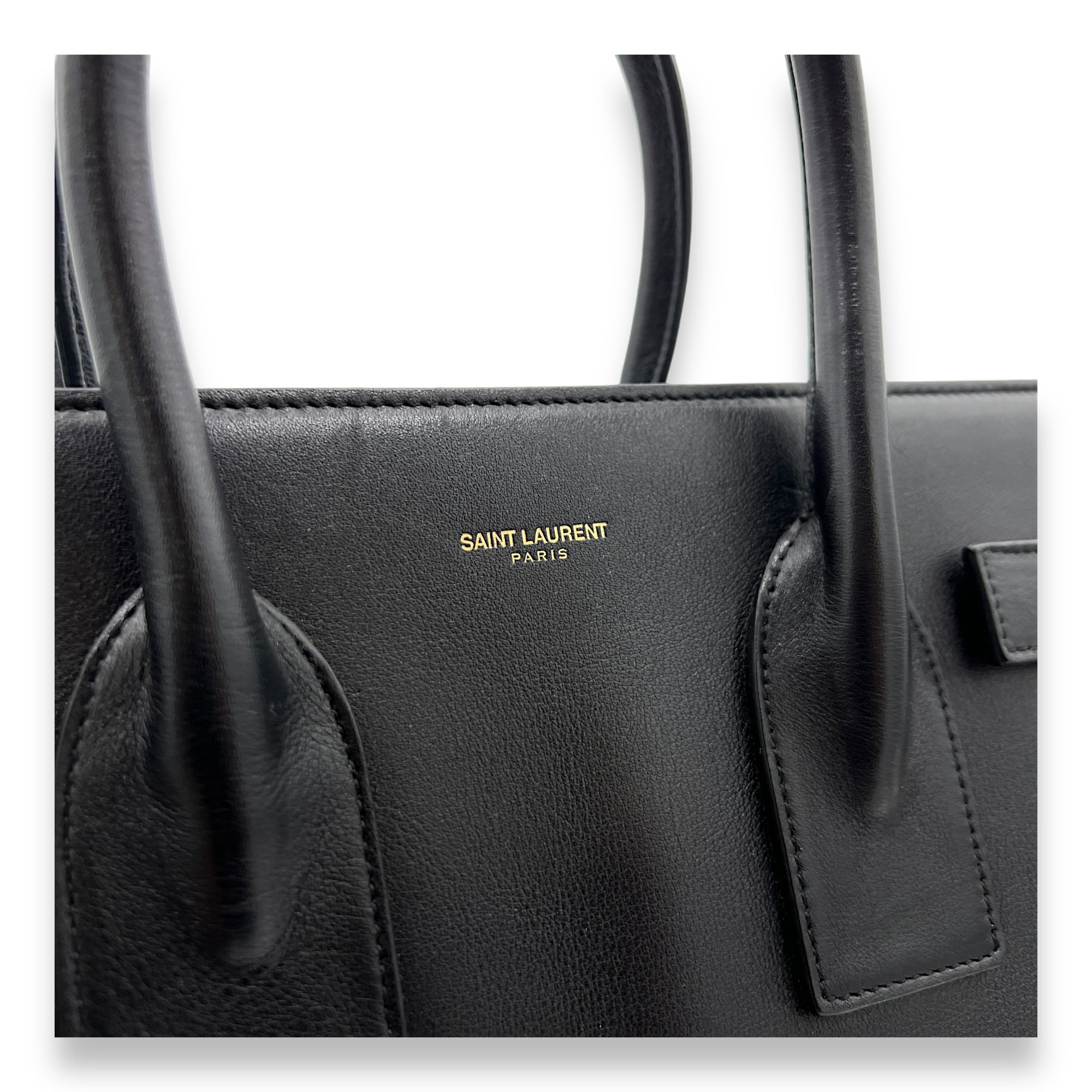 Sac 2 Jours Top Handle Bag Medium Black in Calfskin, Gold hardware