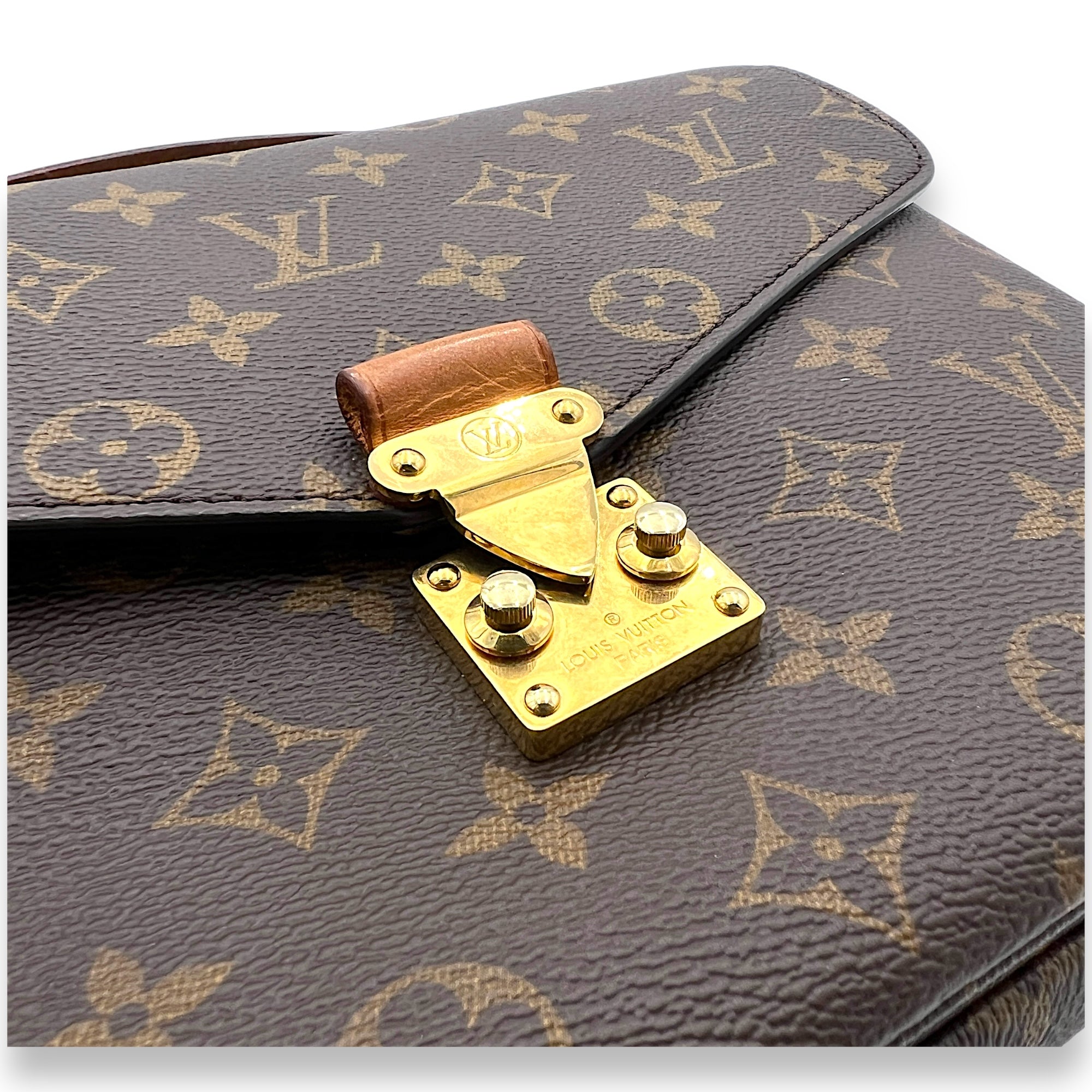 Metis Pochette Top Handle Bag Brown in Monogram Coated Canvas, Gold hardware