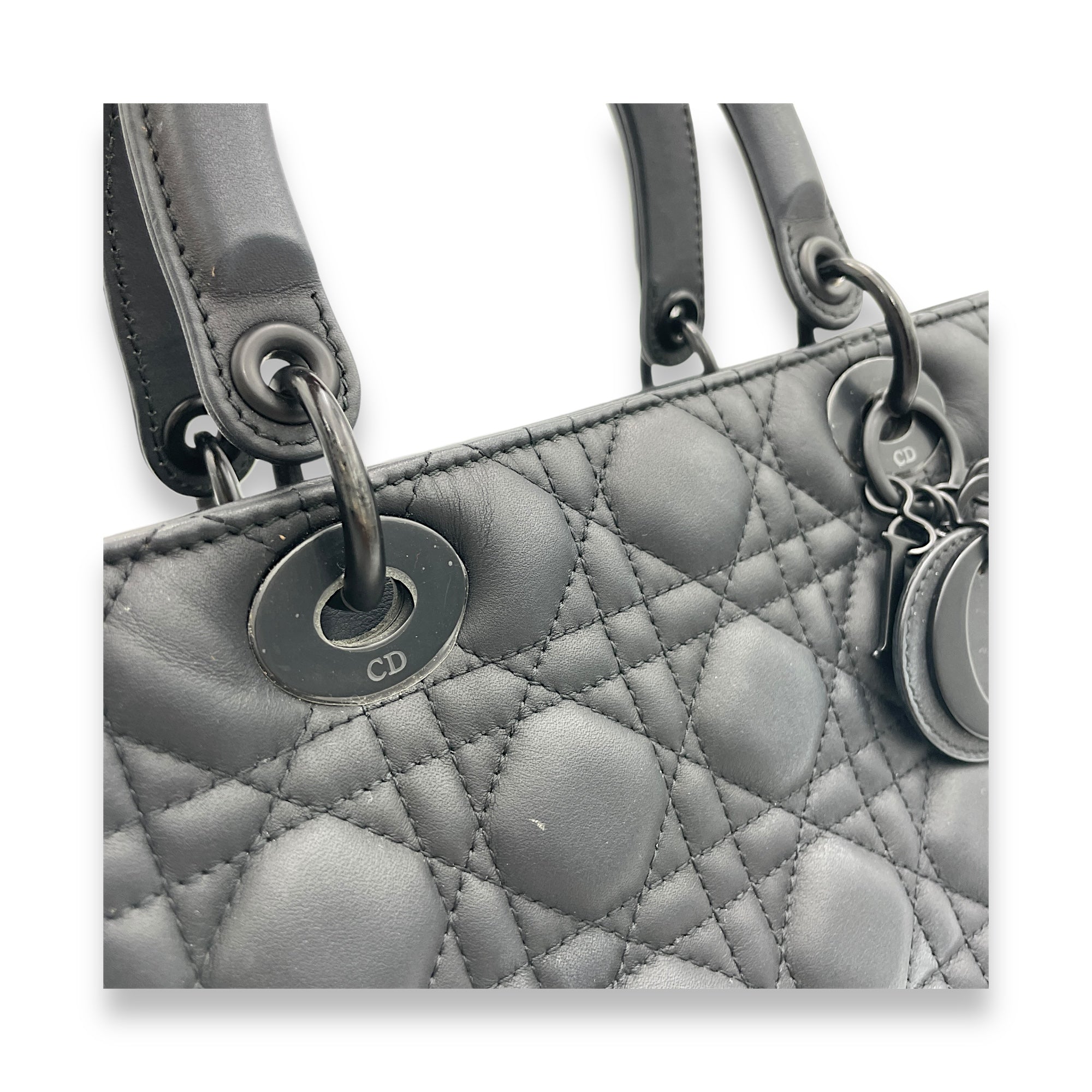 Lady Dior Top Handle Bag Medium Black in Calfskin, black hardware