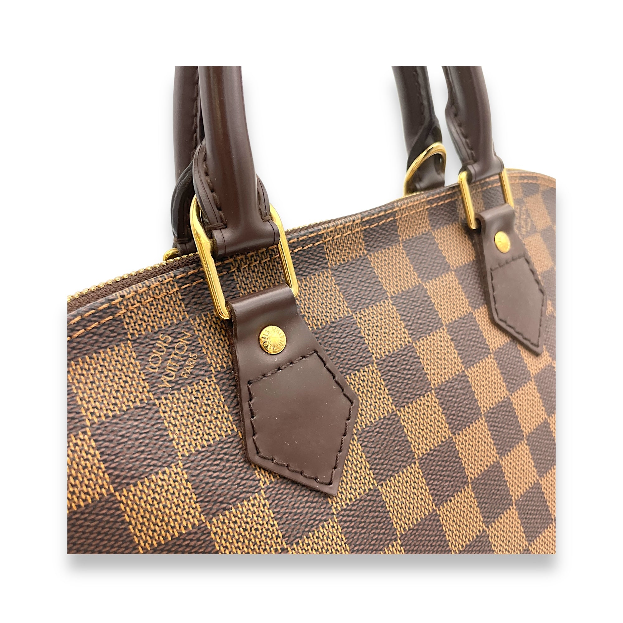 Alma Top Handle Bag PM Brown in Coated Canvas, Gold hardware