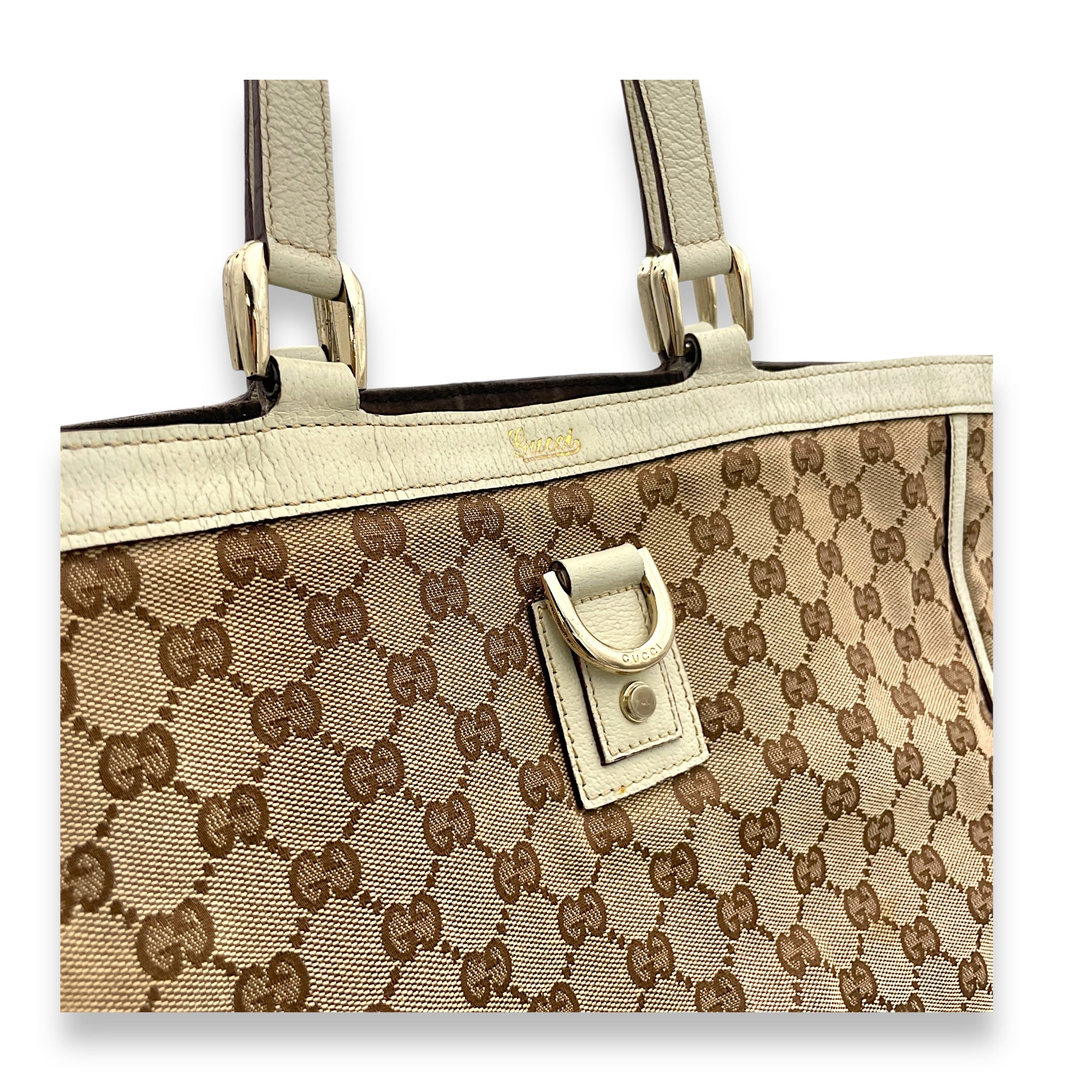 GG Abbey Brown Top Handle Bag in Canvas, Gold hardware