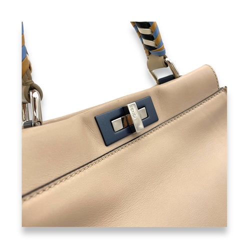 Peekaboo Medium Beige Top Handle Bag in Calfskin, Silver hardware