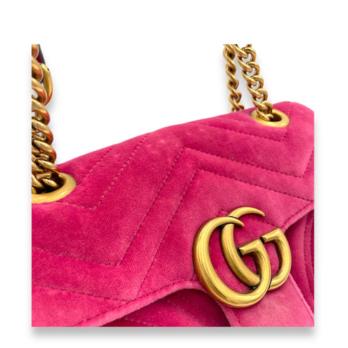 GG Marmont Mini Pink Shoulder Bag in Velvet, Gold hardware