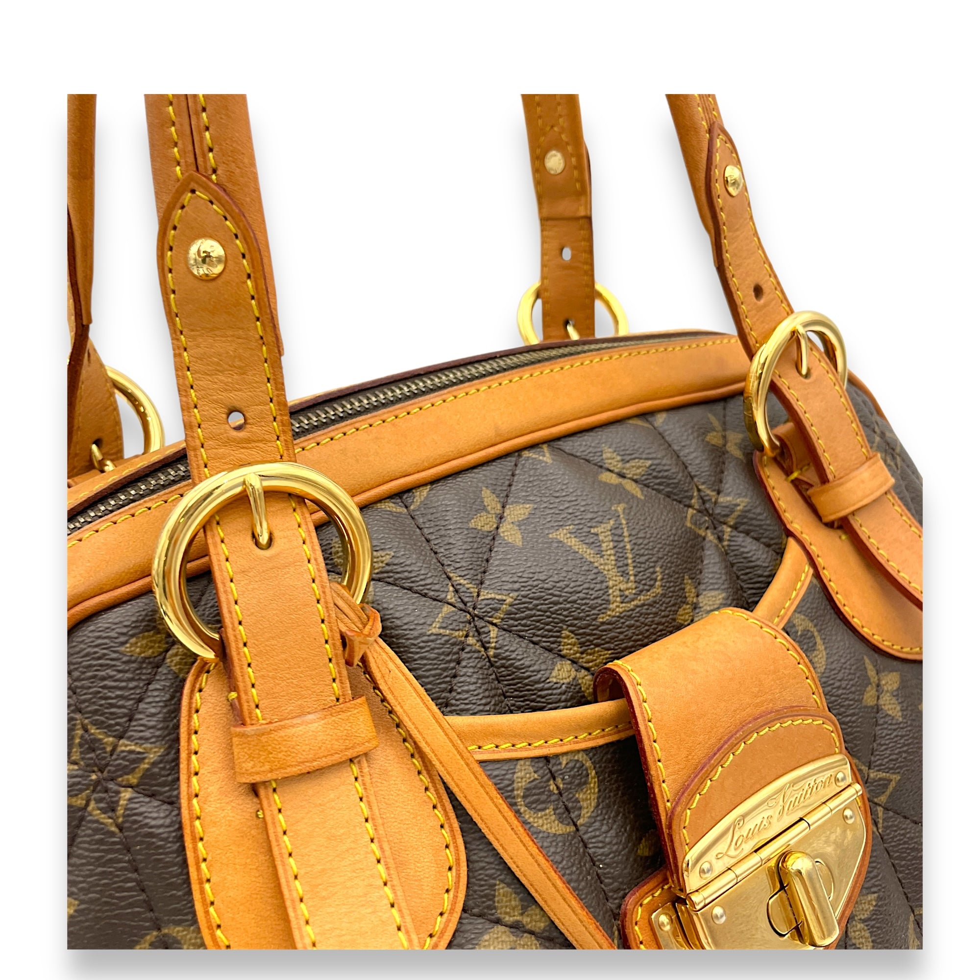 Etoile Brown Top Handle Bag in Monogram Coated Canvas, Gold hardware