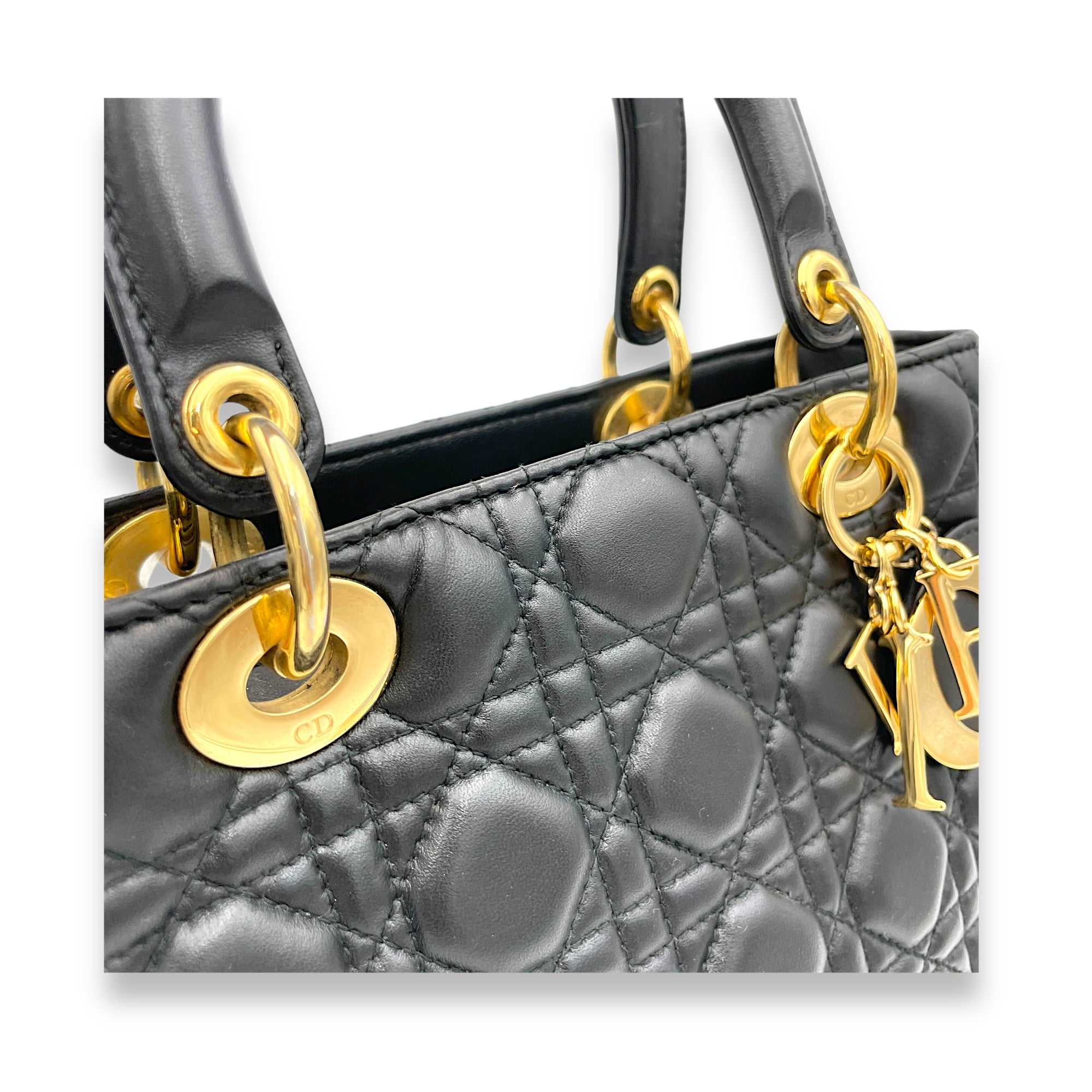 Lady Dior Top Handle Bag Black in Lambskin, Gold hardware