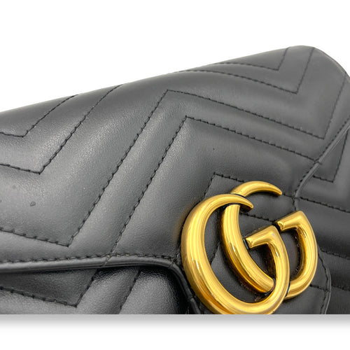 GG Marmont Small Black Wallet On Chain in Lambskin, Gold hardware