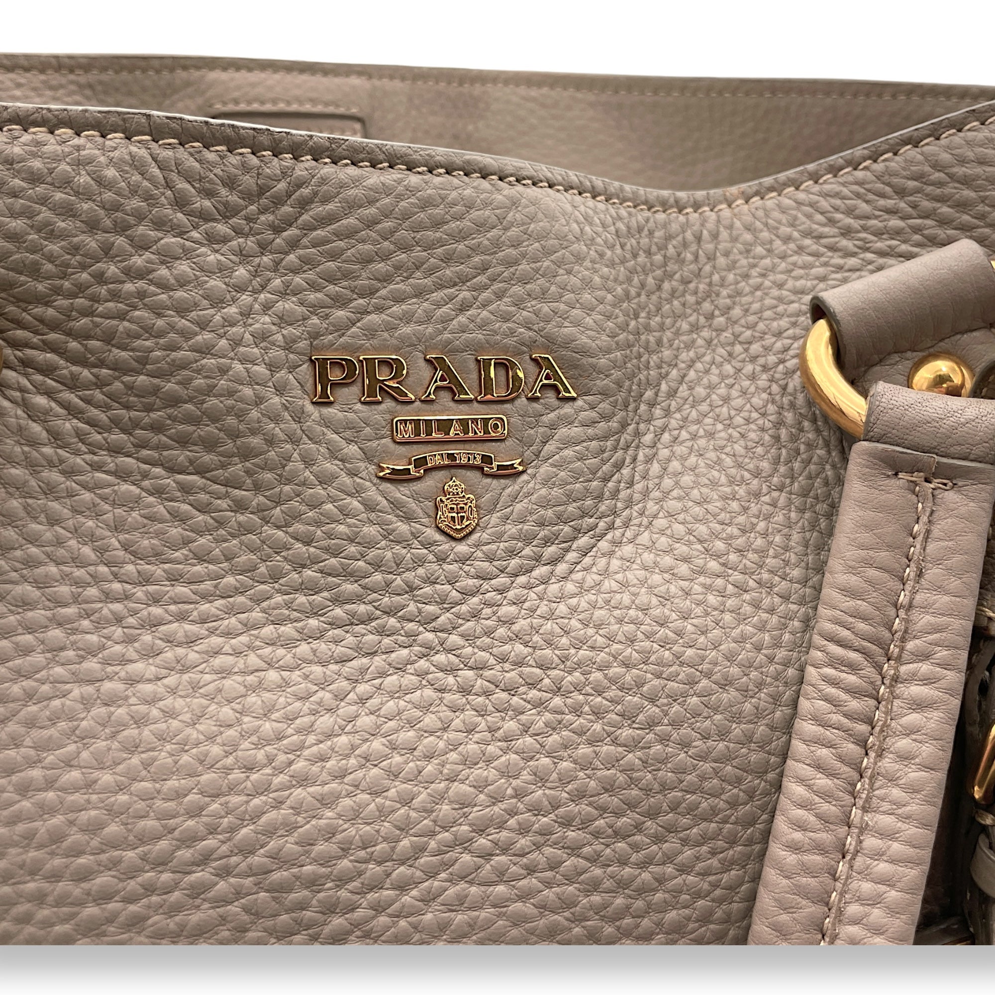 Logo Beige Top Handle Bag in Calfskin, Gold hardware