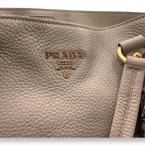 Logo Beige Top Handle Bag in Calfskin, Gold hardware