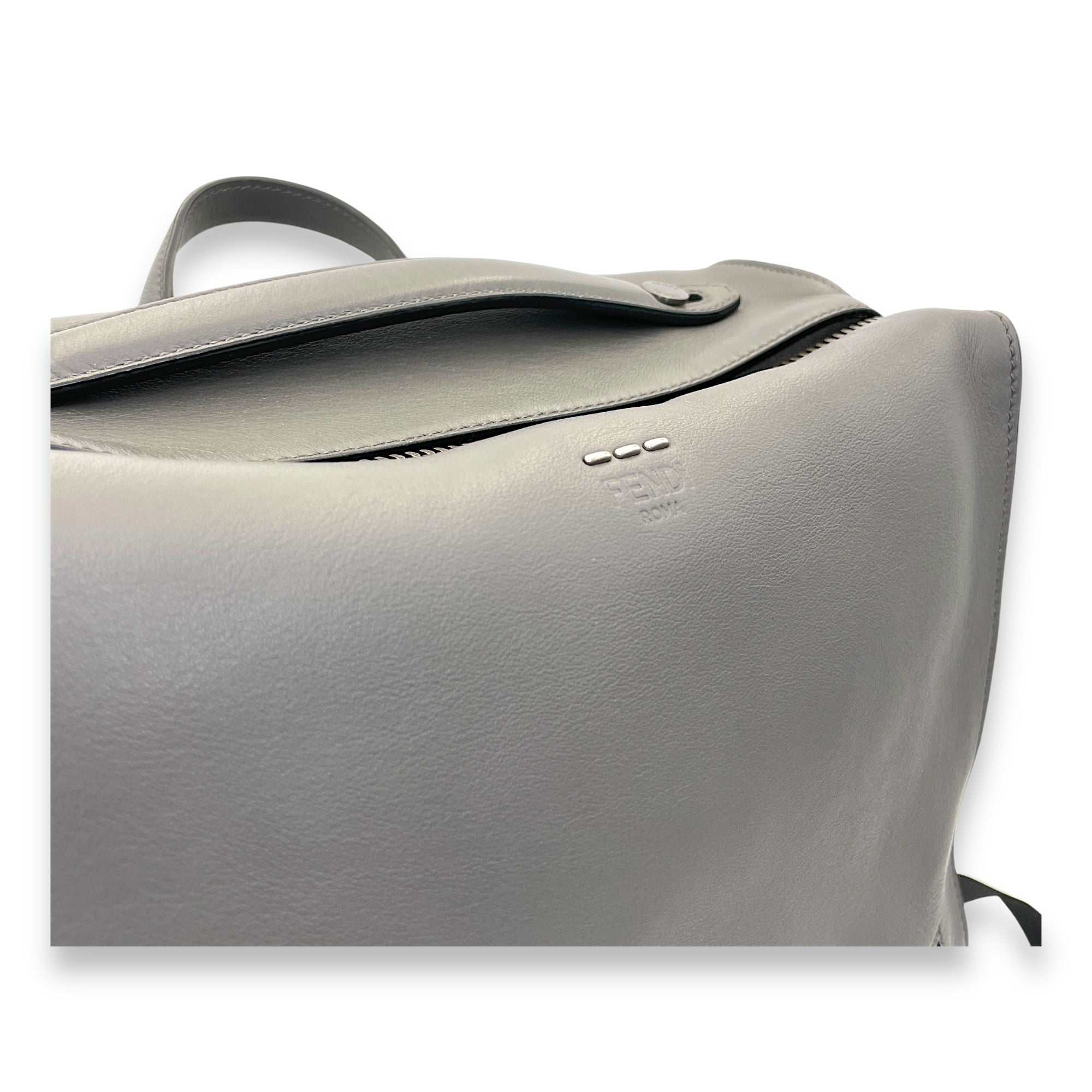 Logo Grey Backpack in Calfskin, Silver hardware